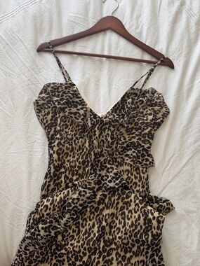 Paris Hilton Leopard Print High-Low Slip Dress - Tan and Black